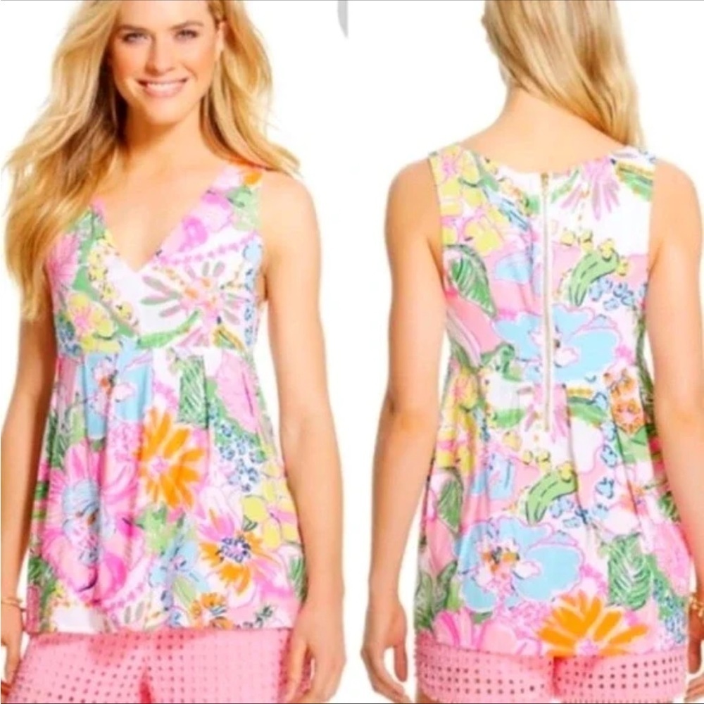 Lilly Pulitzer Target Bright Floral Nosey Posey‎ Swing Baby Doll Top Tank Sz Sm